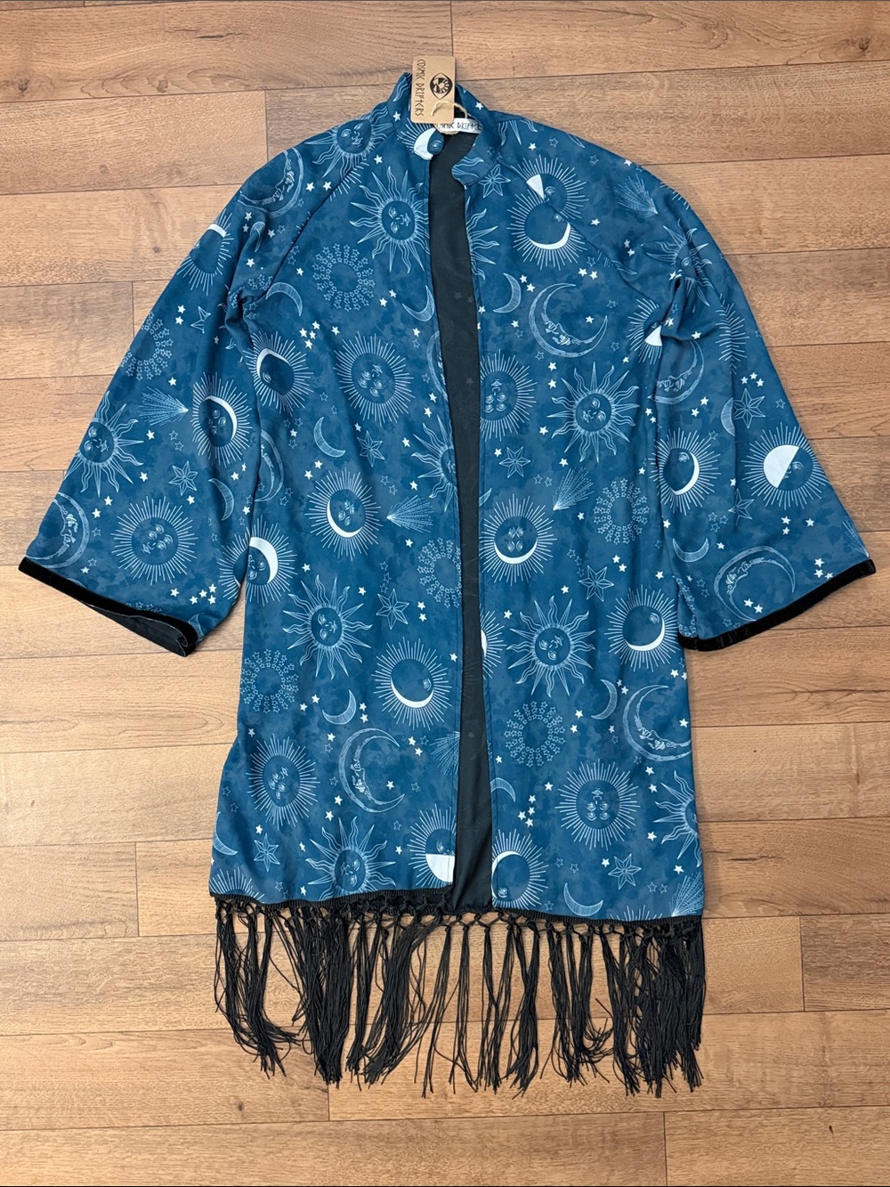 Cosmic Drifters Size Medium Celestial Print Fringe Duster Cardigan Astrology M